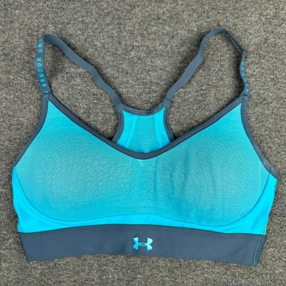 Under Armour HeatGear Sports Bra Teal Gray Racerback 1351985 Womens Small